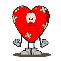 a cartoon heart with bandages on it 's face and arms and legs