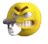 an angry smiley face is holding a gun in its mouth