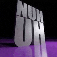 a 3d rendering of the word nuh uh on a purple background