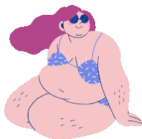 a cartoon of a woman in a bikini and sunglasses sitting on the floor .