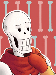 a drawing of a skeleton with a scarf around his neck