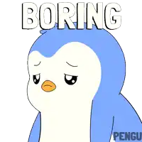 a penguin with the word boring written on it