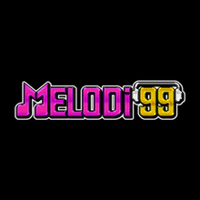 a pink and yellow logo on a black background for melodi 99