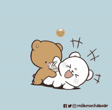 a cartoon of two teddy bears playing with each other with the words milkmochabear on the bottom