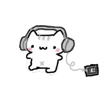 a drawing of a cat wearing headphones and a mp3 player .