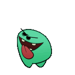 a green cartoon character with a tongue sticking out and sunglasses on .