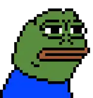 a pixel art drawing of a frog with a blue shirt on