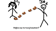 a drawing of two stick figures with the words hejka czy to twoj kasztan