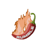 a red chili pepper with the word rumble written on it