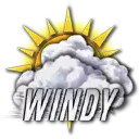 a windy weather icon with a cloud and sun