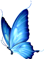 a blue butterfly with a white background is flying in the air