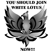 a white lotus logo with the words " you should join white lotus now "