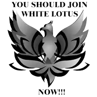 a white lotus logo with the words " you should join white lotus now "