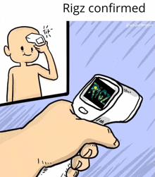 a cartoon of a hand holding a thermometer with the word rigz on it