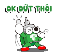 a green cartoon character is giving a thumbs up with the words ok dut thoi behind him