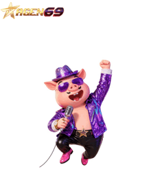 a cartoon pig is singing into a microphone while wearing sunglasses