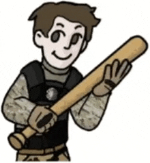 a cartoon of a man in a military uniform holding a bat .