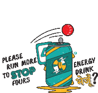 a cartoon illustration of a can of energy drink with the words please run more to stop fours below it