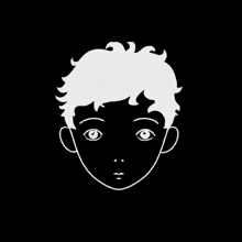 a black and white drawing of a boy 's face with white hair .