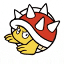 a cartoon turtle with a red shell and white spikes on its shell .