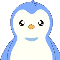 a blue penguin with red hearts in its eyes and a flower in its mouth