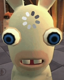 a close up of a cartoon rabbit with a loading screen on its face