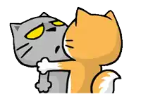 a cartoon of two cats hugging each other with one having a yellow spot on its face