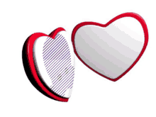 two red and white hearts with a purple stripe on one