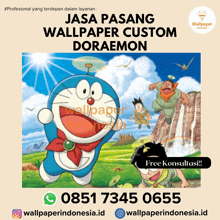 an advertisement for wallpaper custom doraemon shows a picture of doraemon and his friends