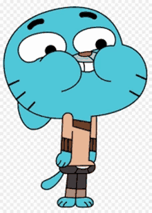 gumball from the amazing world of gumball is wearing shorts and a belt