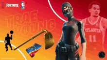 a poster for fortnite featuring trae young and atlanta hawks player number 11