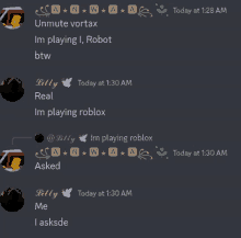 a screenshot of a discord conversation between lilly and unmute vortex