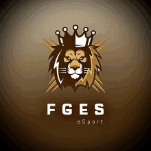 a logo for fges esport with a lion with a crown on it