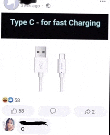 a picture of a type c charging cable on a facebook page