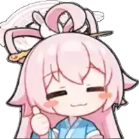 a pink haired anime girl is giving a thumbs up .