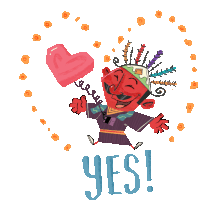 a cartoon of a man holding a heart and the word yes below him