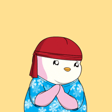 a cartoon penguin wearing a red headband with the words you did it above it