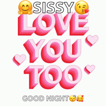 a poster that says sissy love you too with hearts
