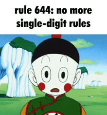 a cartoon character with the words rule 644 no more single-digit rules above him