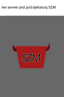 a red box with szm written on it with horns