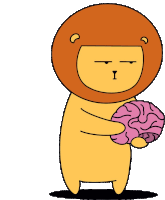 a cartoon of a lion holding a brain with the letter i on its face