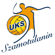 a logo for uks samotulanin with a volleyball in the center