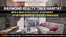 an ad for raymond realty ten x habitat showing a living room