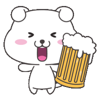 a cartoon bear is holding a mug of beer with foam on it