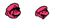 two drawings of a pink mario with a mustache and sunglasses