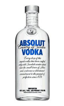 a bottle of absolut country of sweden vodka has a blue label