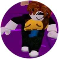 a roblox character is standing in a circle with a purple background and holding a yellow smiley face .