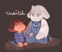 a cartoon drawing of a girl and a goat with the word undertale written on the bottom