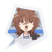 a cartoon of a girl with brown hair and a speech bubble around her