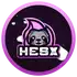 a sloth wearing a pink hat is in a purple circle with the word hebx .